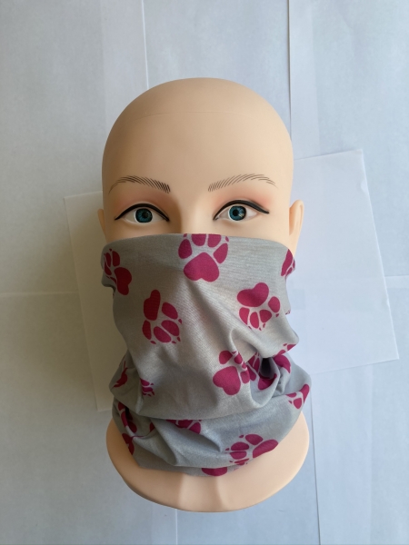 1+1free neck warmer (paw pink-gray) bandana, Multifunctional scarf