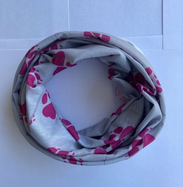 1+1free neck warmer (paw pink-gray) bandana, Multifunctional scarf